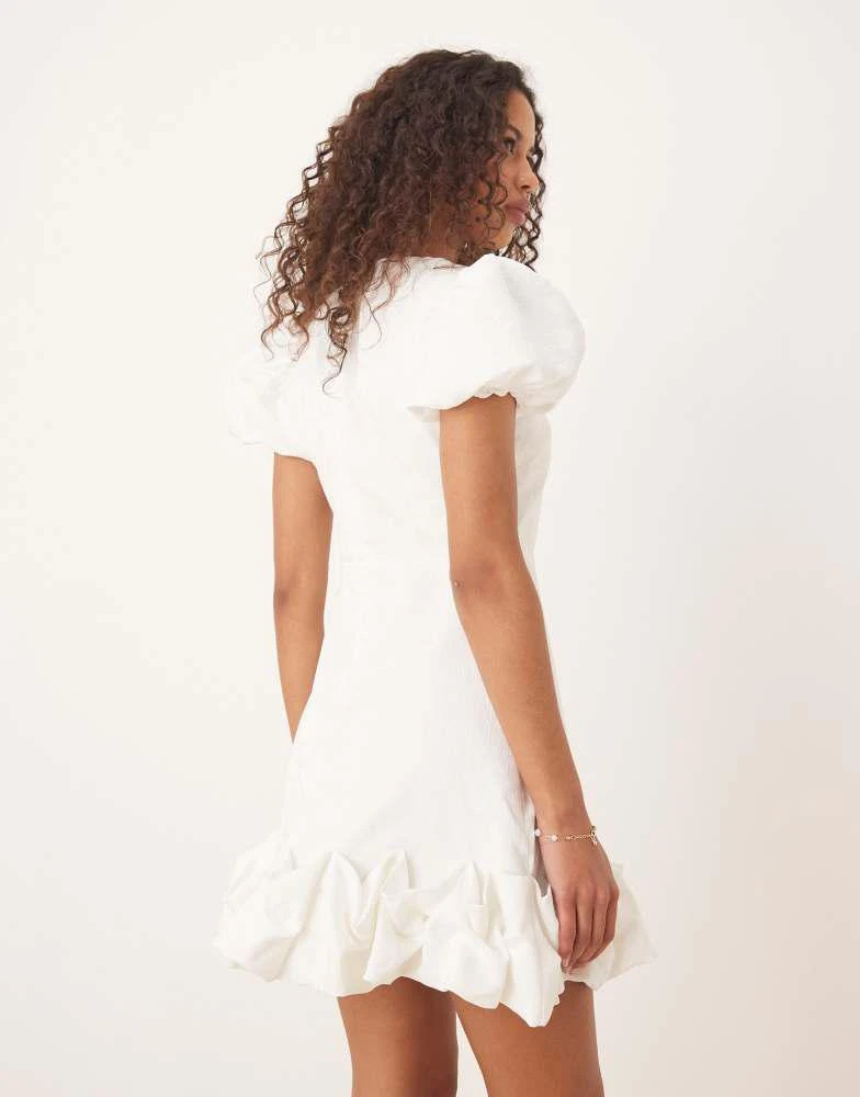 Sister Jane Sister Jane puff hem jacquard mini dress in ivory 4