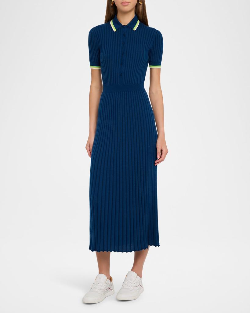 Gabriela Hearst Eyot Short-Sleeve Rib Midi Polo Dress