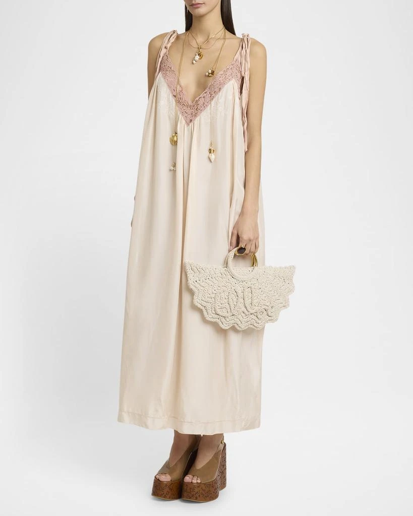 Chloé Long Lace-Trim Silk Slip Dress 4