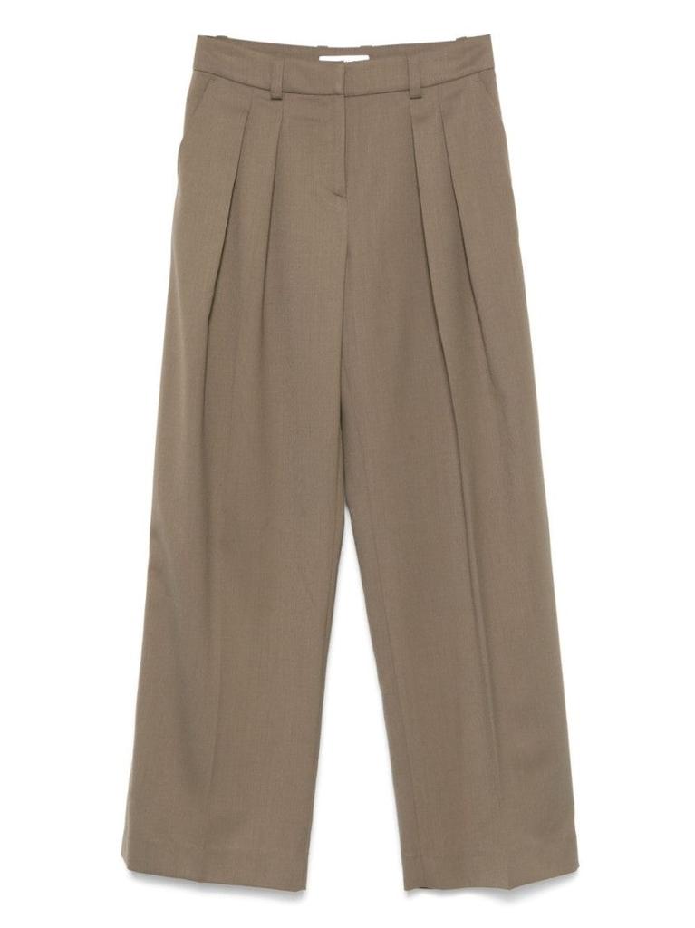 The Frankie Shop High-Waisted Khaki Trousers With Pleated Front Detail