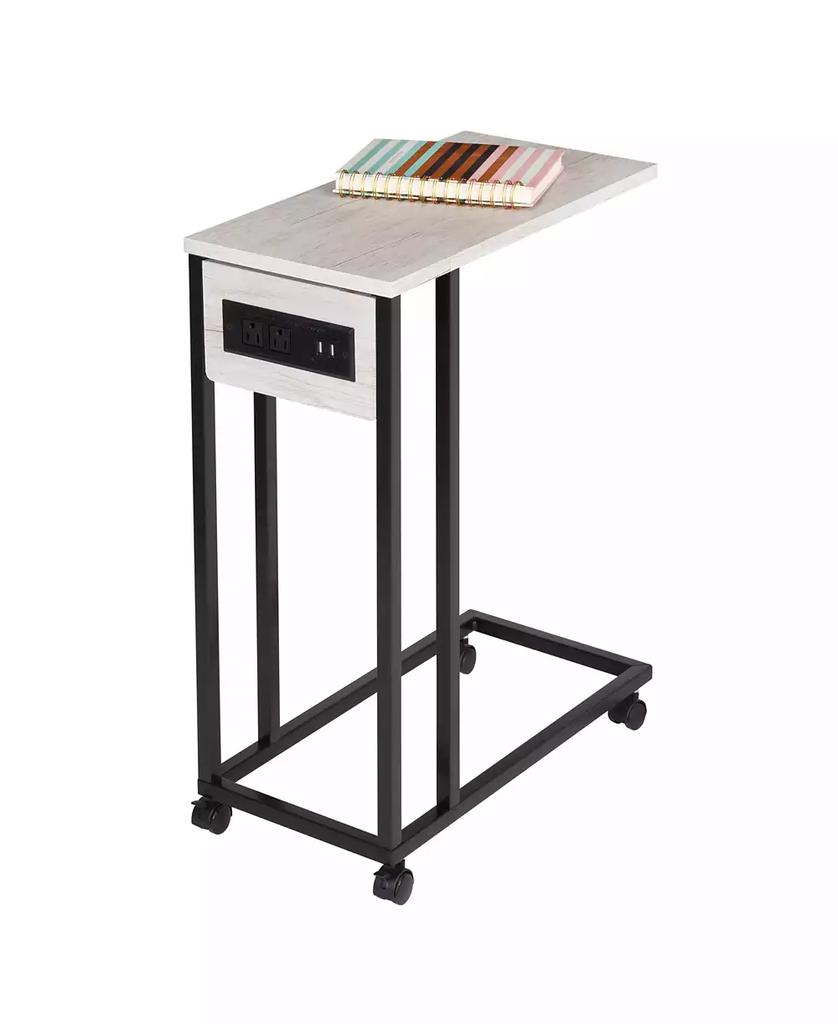Honey Can Do DNU C-Shaped with Outlets and Wheels Side Table