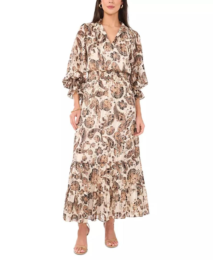 Vince Camuto Women's Printed Split-Neck Long-Sleeve Maxi Dress 1