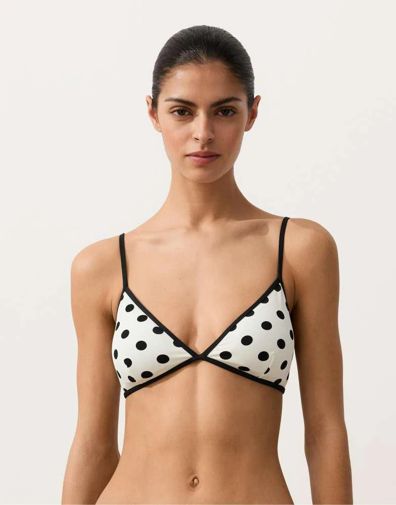 OYSHO OYSHO Polka dot triangle bikini top in pale ecru
