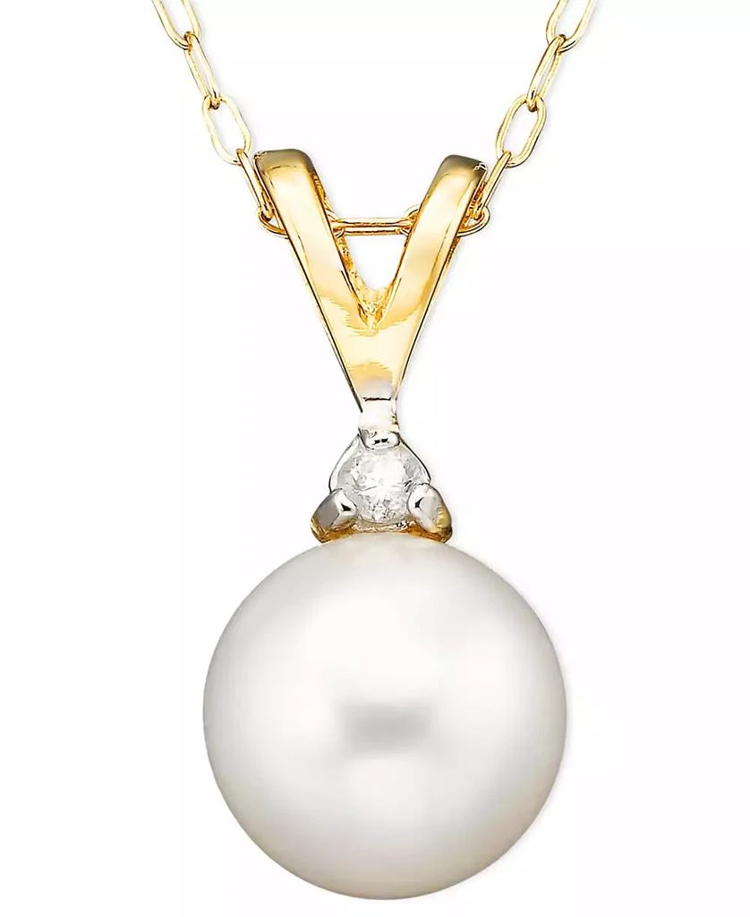 Belle de Mer Pearl Cultured Freshwater Pearl (6-1/2mm) and Diamond Accent Pendant Necklace in 14k Gold 1