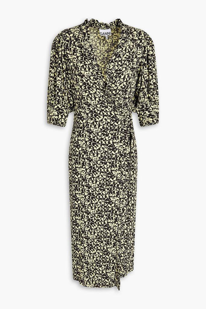 Ganni Printed crepe midi wrap dress