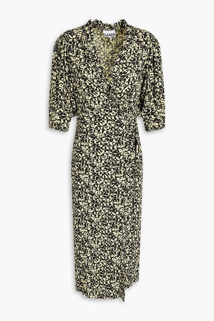 GANNI Printed crepe midi wrap dress 1