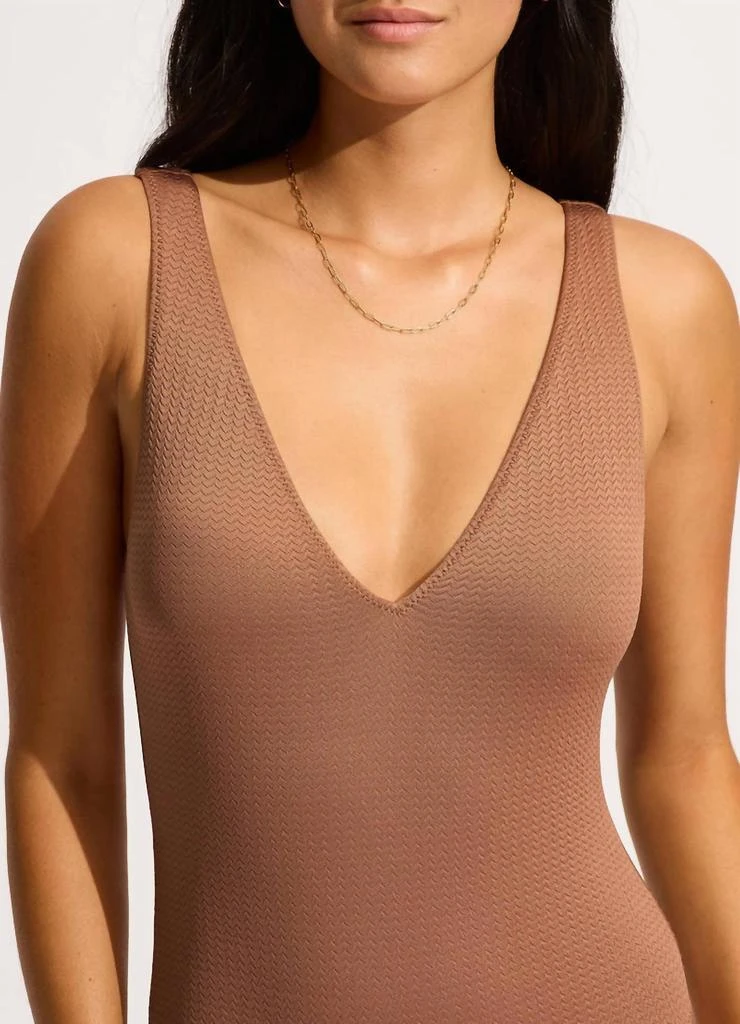 Seafolly Sea Dive Deep V Neck One Piece Swimsuit In Bronze 5