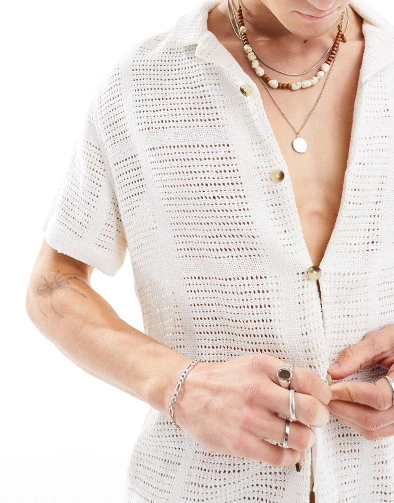 ASOS ASOS DESIGN short sleeve relaxed revere crochet shirt in ecru 3