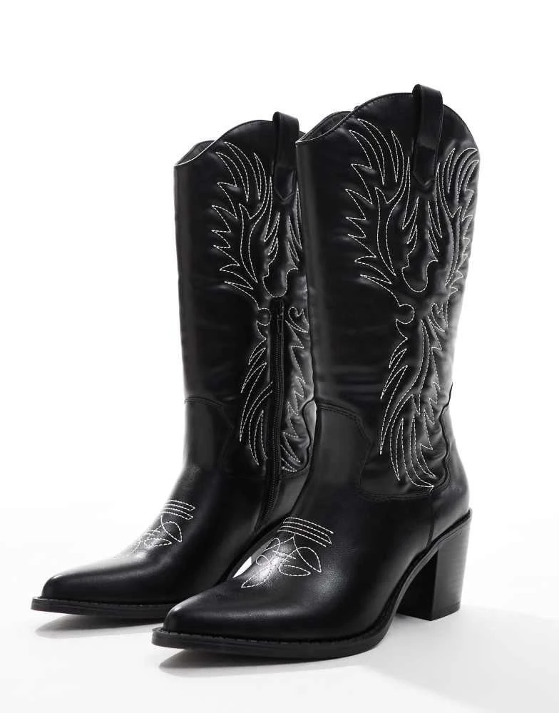Glamorous Glamorous western heeled knee boots in black 2