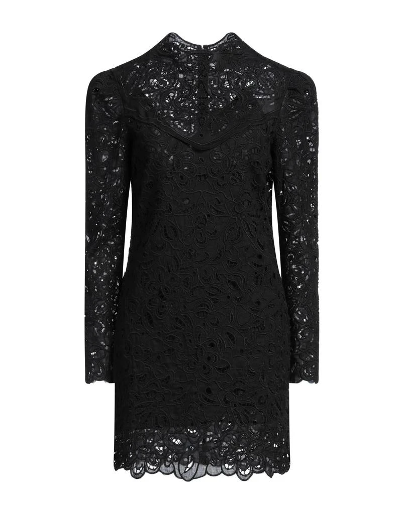 chinese dress ladies Black Long Sleeve Sheer Lace Mini Dress with Frilly Hem, L