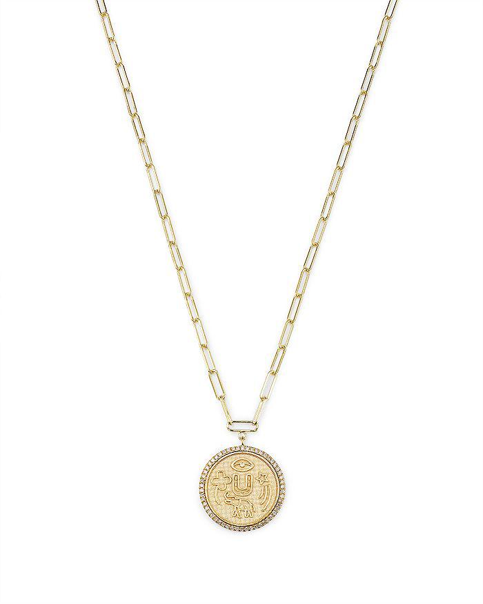 Meira T 14K Yellow Gold Diamond Coin Charm Necklace, 16"