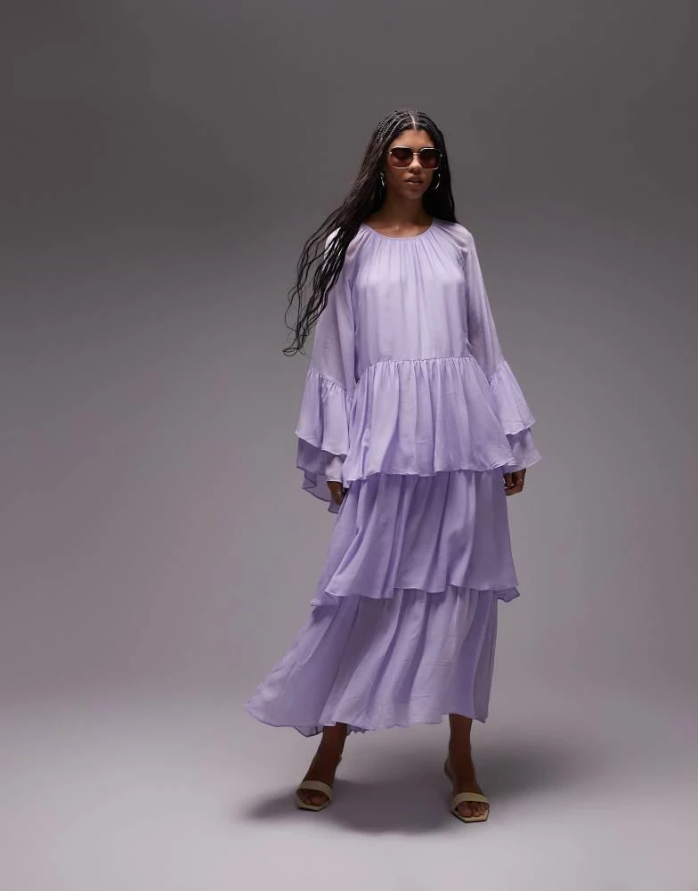 & Other Stories & Other Stories chiffon maxi dress with ruffles and tiered volume hem in lilac 1