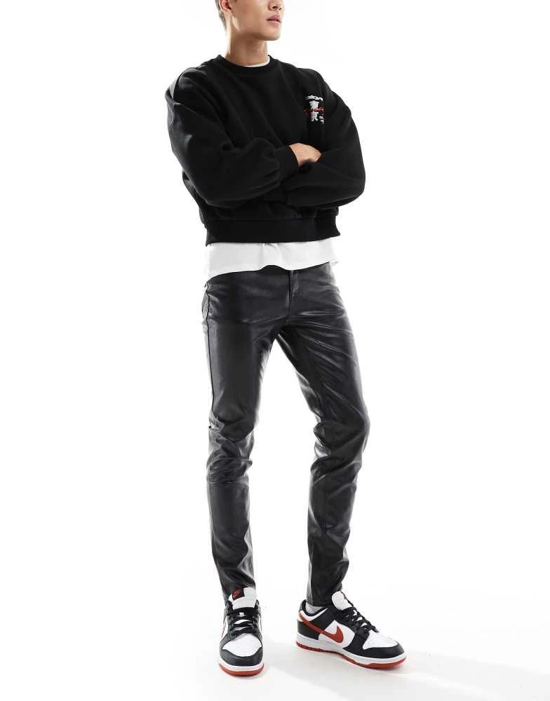 ASOS ASOS DESIGN skinny leather look trouser in black 2