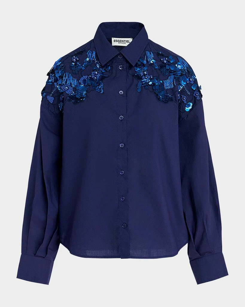 Essentiel Gdog Sequin and Bead Embroidered Cotton Poplin Shirt 1