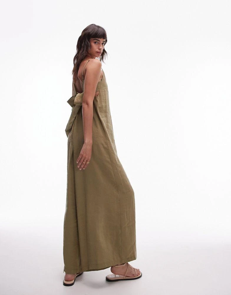 Topshop Topshop cami wide leg jumpsuit with tie back in khaki 2