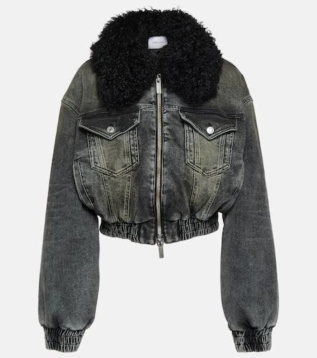 BLUMARINE Faux fur-trimmed denim jacket 1