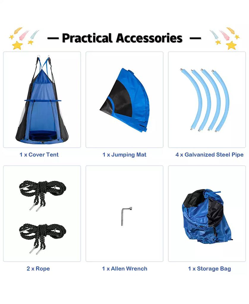 SKONYON Kids 2-in-1 40 Inch Hanging Chair Detachable Swing Tent