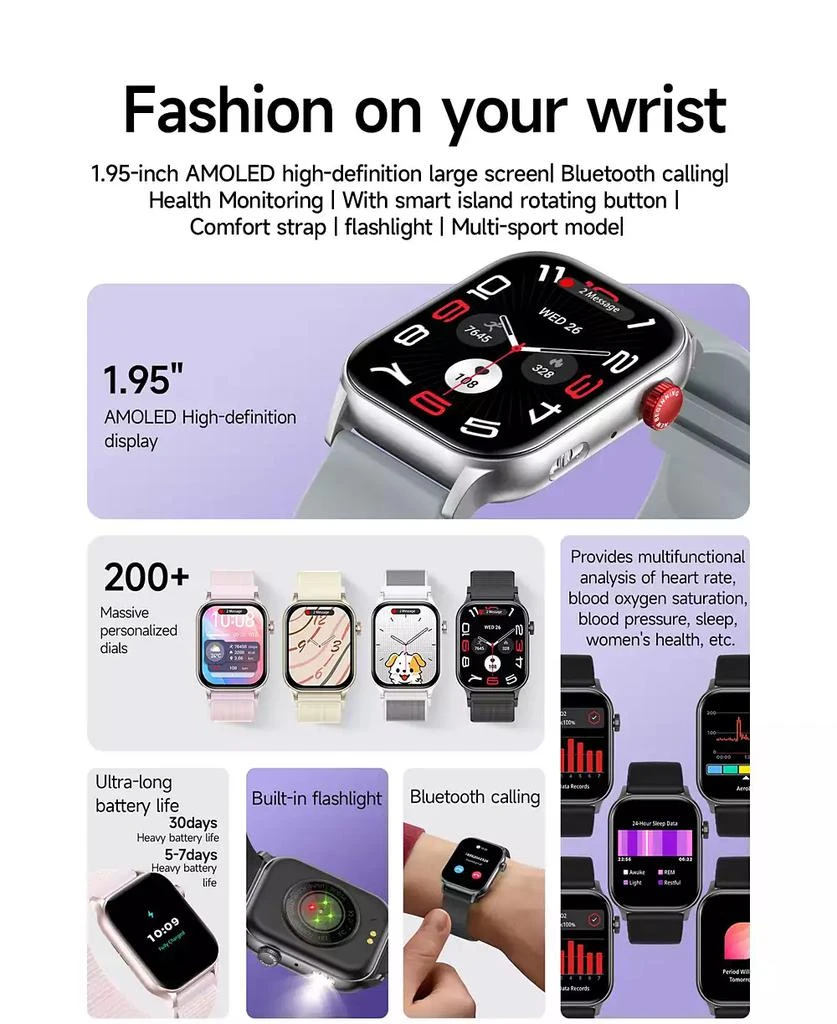 RUXING Smart 1.95" AMOLED Smart Watch for Women Men With Bluetooth Calling, Health Monitoring,Sport Modes, Intelligent Reminder IP67 -Silver 3