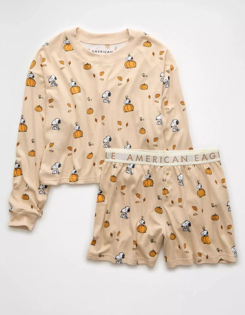 AE AE Snoopy Fall Pumpkin Plush PJ Set 4