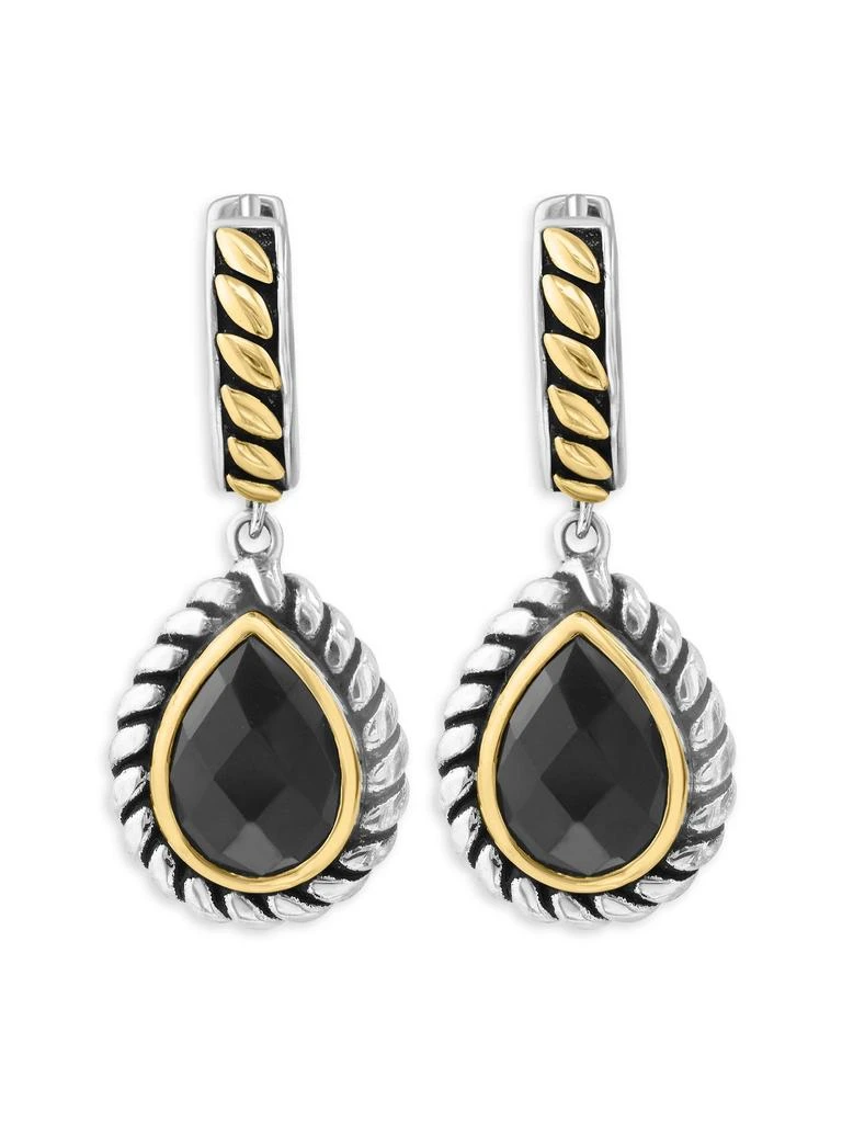 Effy ENY Sterling Silver, 18K Yellow Gold 
Onyx Drop Earrings 2