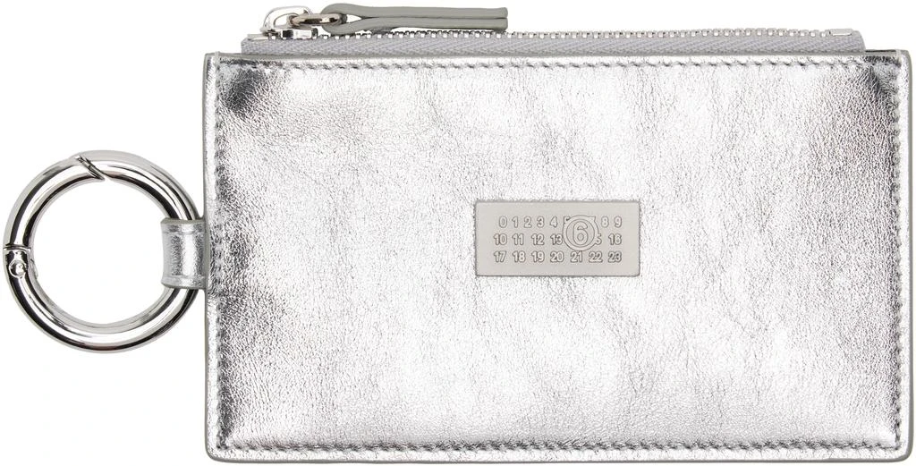 MM6 Silver Numeric Leather Key Ring Wallet