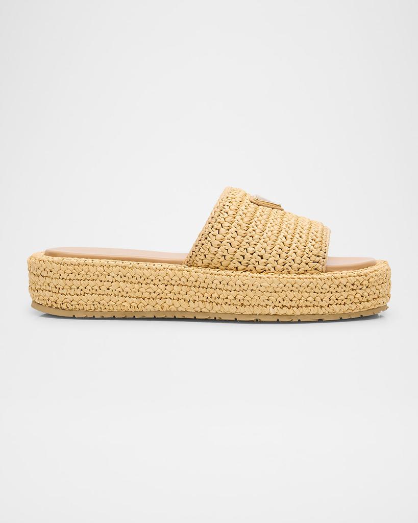 Prada Raffia Single-Band Platform Slides - Sandals - Free Shipping