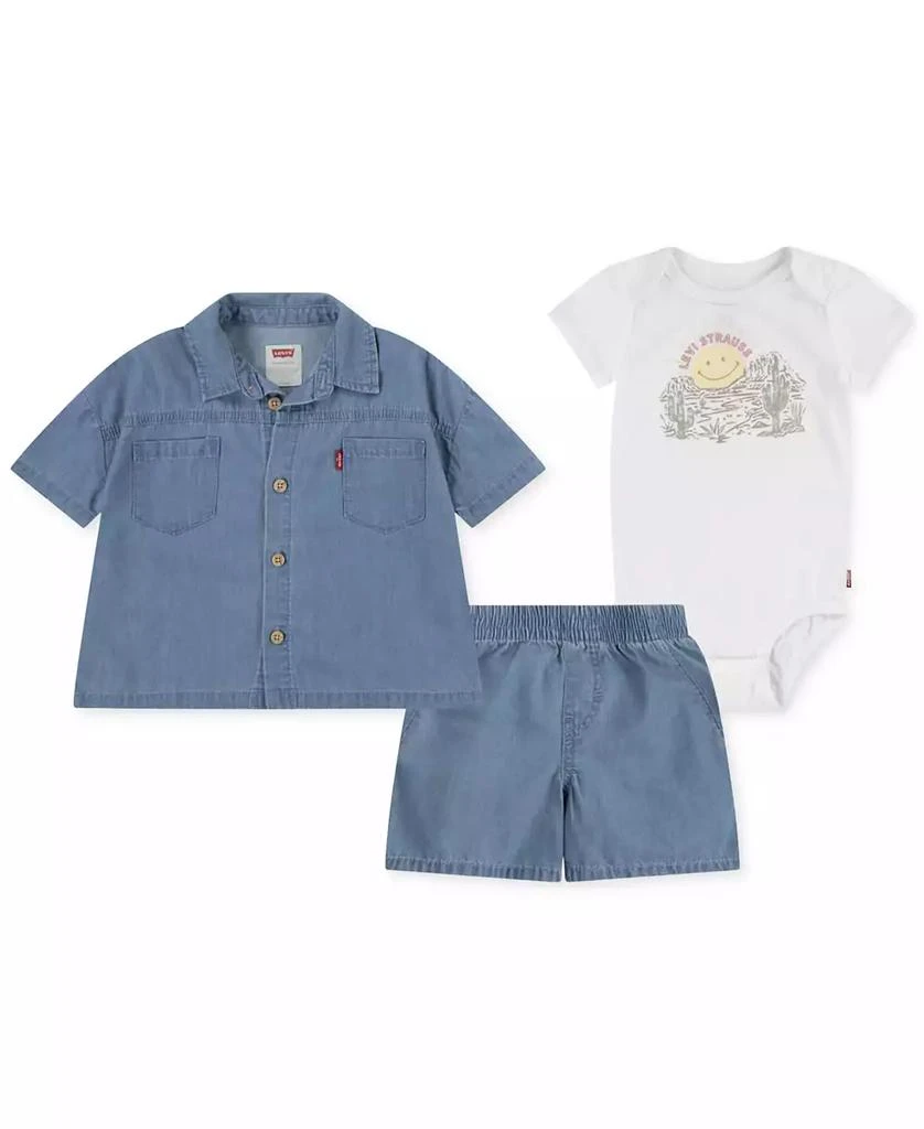 Levi's Levi’s® Baby Boys 3-Pc. Denim Button-Up Shirt, Bodysuit, & Shorts Set 1