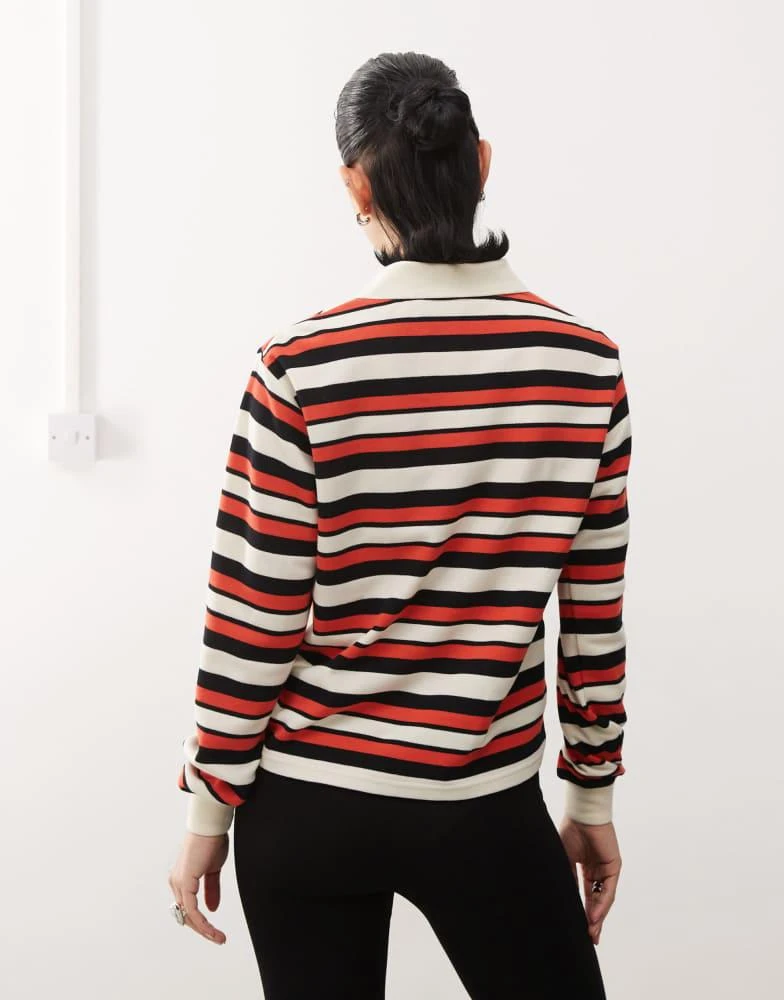 Lioness Lioness long sleeve collared rugby polo top in red stripe 4