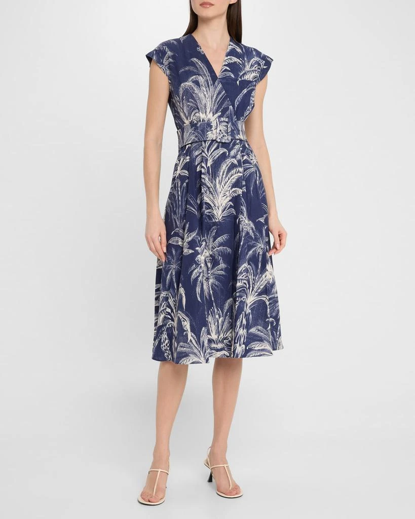 Marella Belted Palm Tree-Print Midi Dress 4