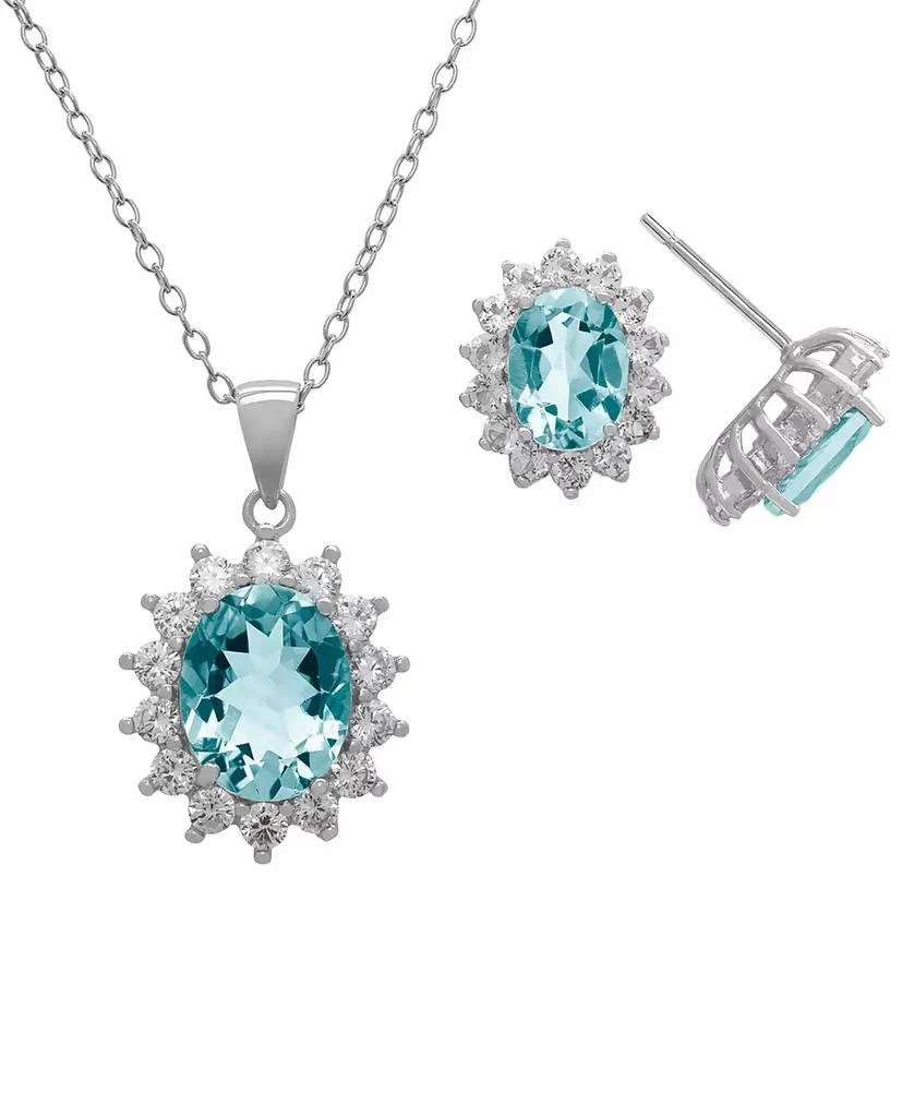 Macy
s 2-Piece Lab-Grown Aquamarine (4.45 ct. t.w.)
Lab-Grown White Sapphire (0.32 ct. t.w.) Pendant Necklace and Earrings Set in Sterling Silver