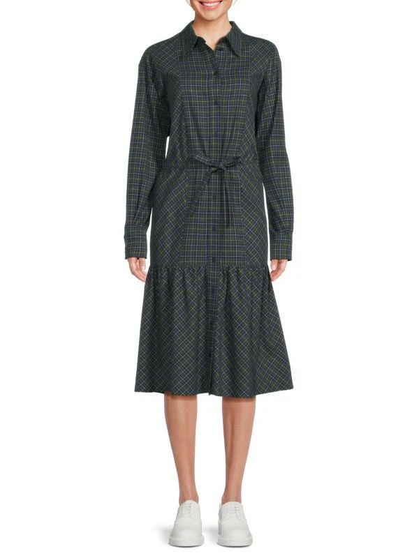Kenzo Belted Plaid Midi Shirt Dress 1