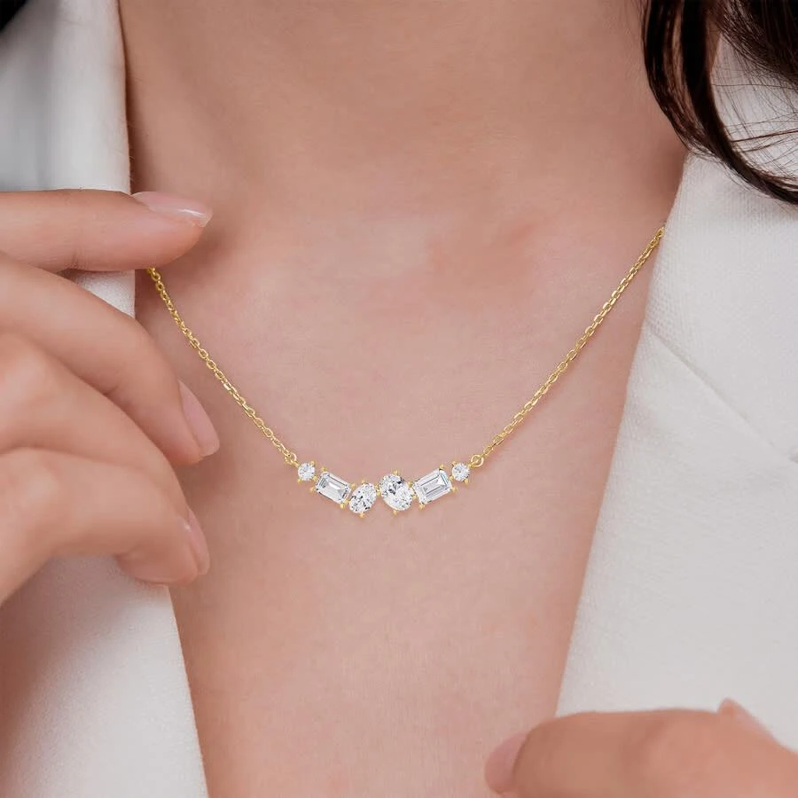 Diamond2Deal 14k Yellow Gold 3 Ct Multi Shape Lab Grown Diamond Pendant Necklace 18" Chain VVS-VS 3