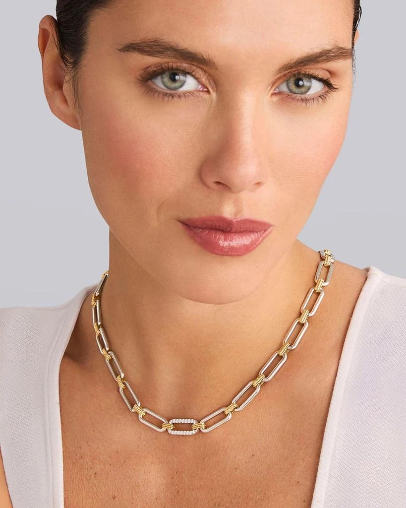LAGOS 18K Yellow Gold & Sterling Silver Signature Caviar Diamond Station Link Collar Necklace, 18" 2