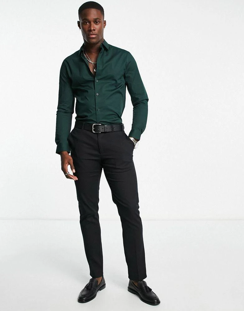 ASOS ASOS DESIGN skinny fit shirt in deep pine green 4