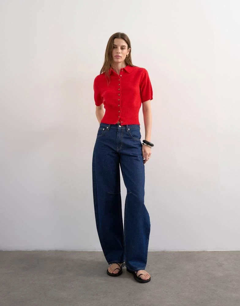 Topshop Topshop fine knitted cinch waist polo in red