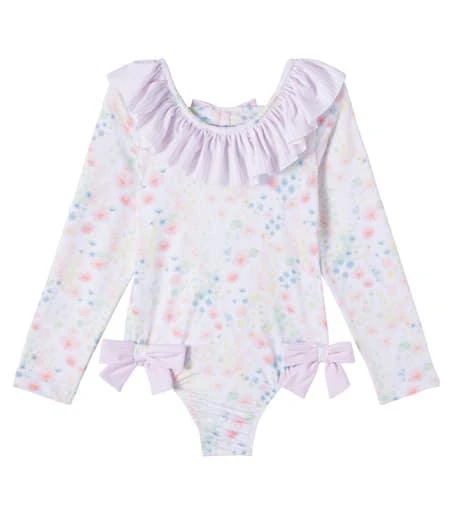 Patachou Bow-detail floral ruffled swimsuit