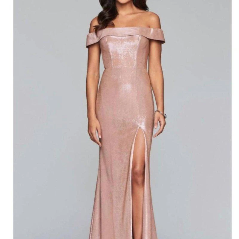 Faviana Classic Metallic Off The Shoulder Gown 1