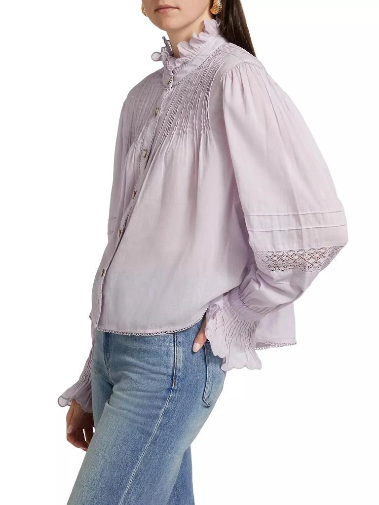 Farm Rio Pintuck Cotton Stand-Collar Blouse 4