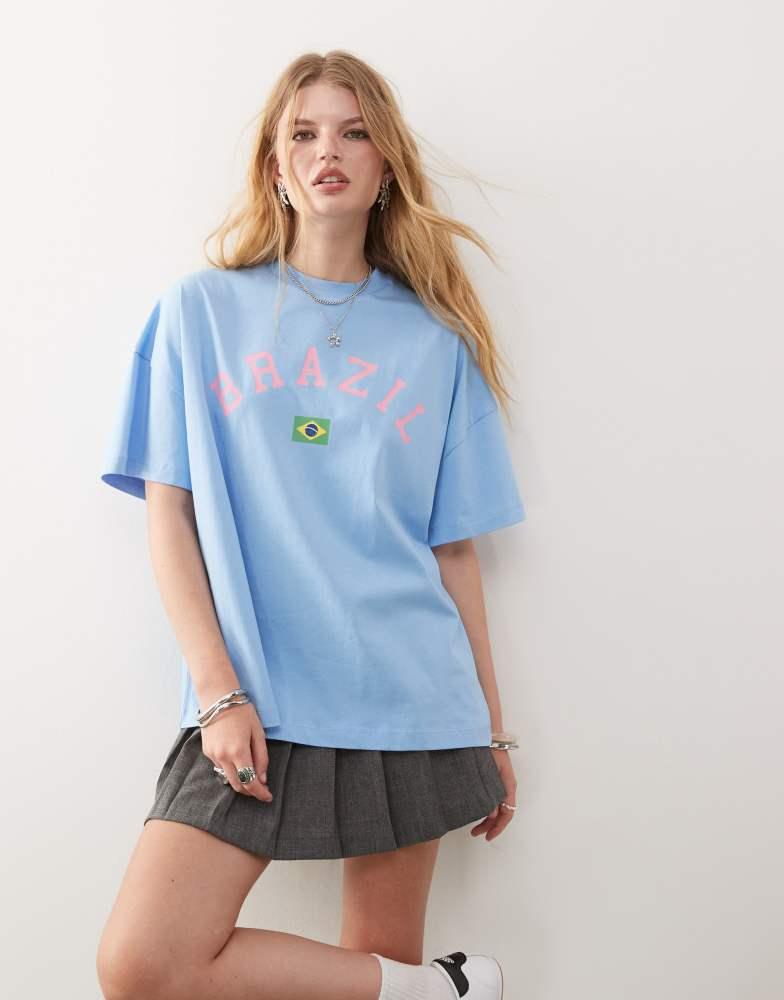 COLLUSION COLLUSION Brazil graphic boyfriend t-shirt in blue