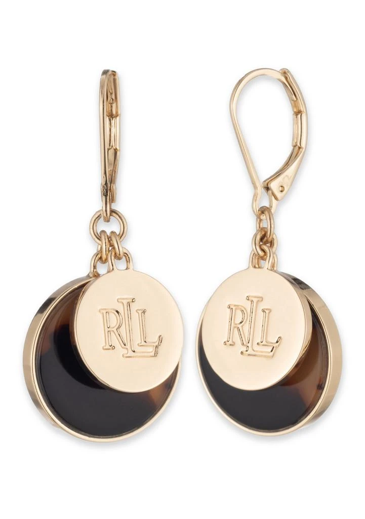 Ralph Lauren Gold Tone Tortoise Logo Drop Earrings