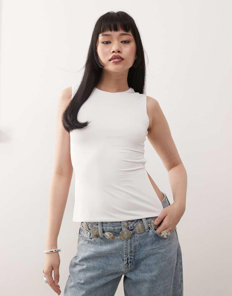 Princess Polly Princess Polly sleeveless open tie back top in white