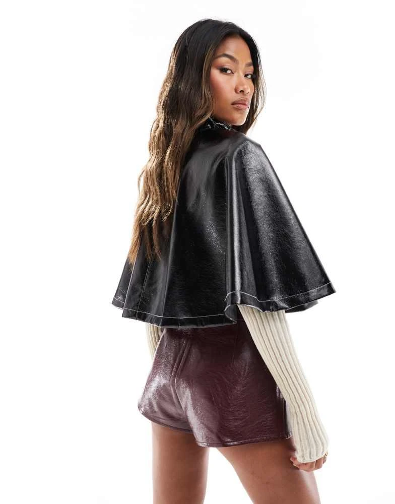 ASOS ASOS DESIGN high shine leather look cape jacket in black 3
