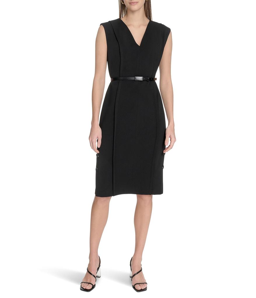 Calvin Klein Solid Scuba Crepe V-neck Sheath