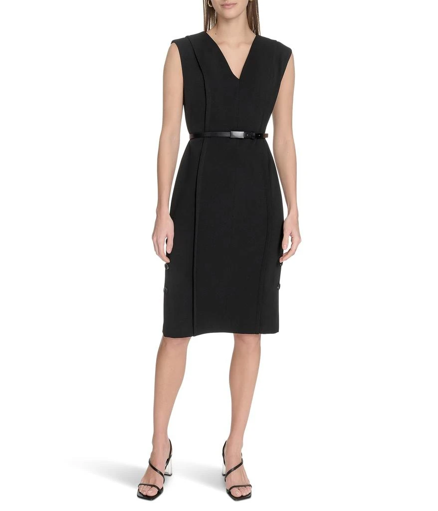 Calvin Klein Solid Scuba Crepe V-neck Sheath 1