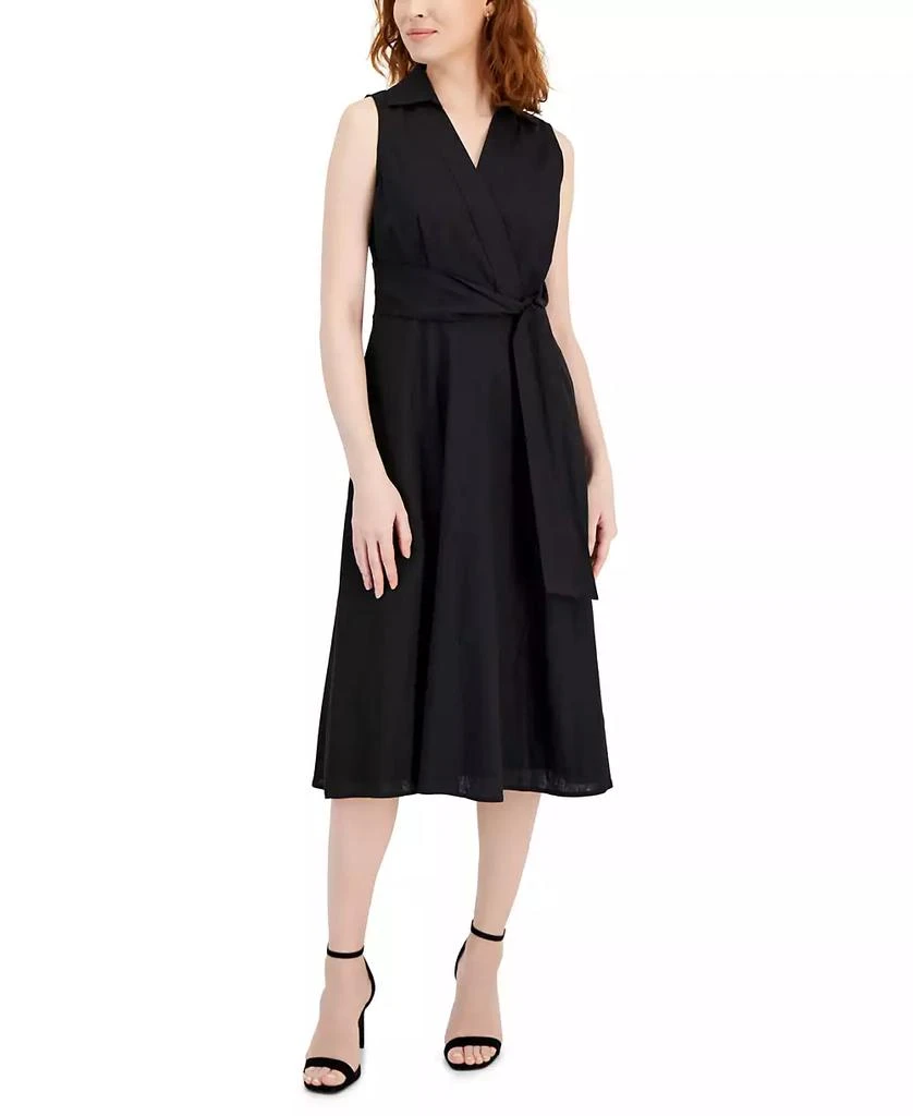 Tahari Women's Faux-Wrap Linen Midi Dress 1