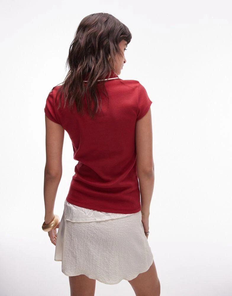 Topshop Topshop tipped shrunken polo top in red 4