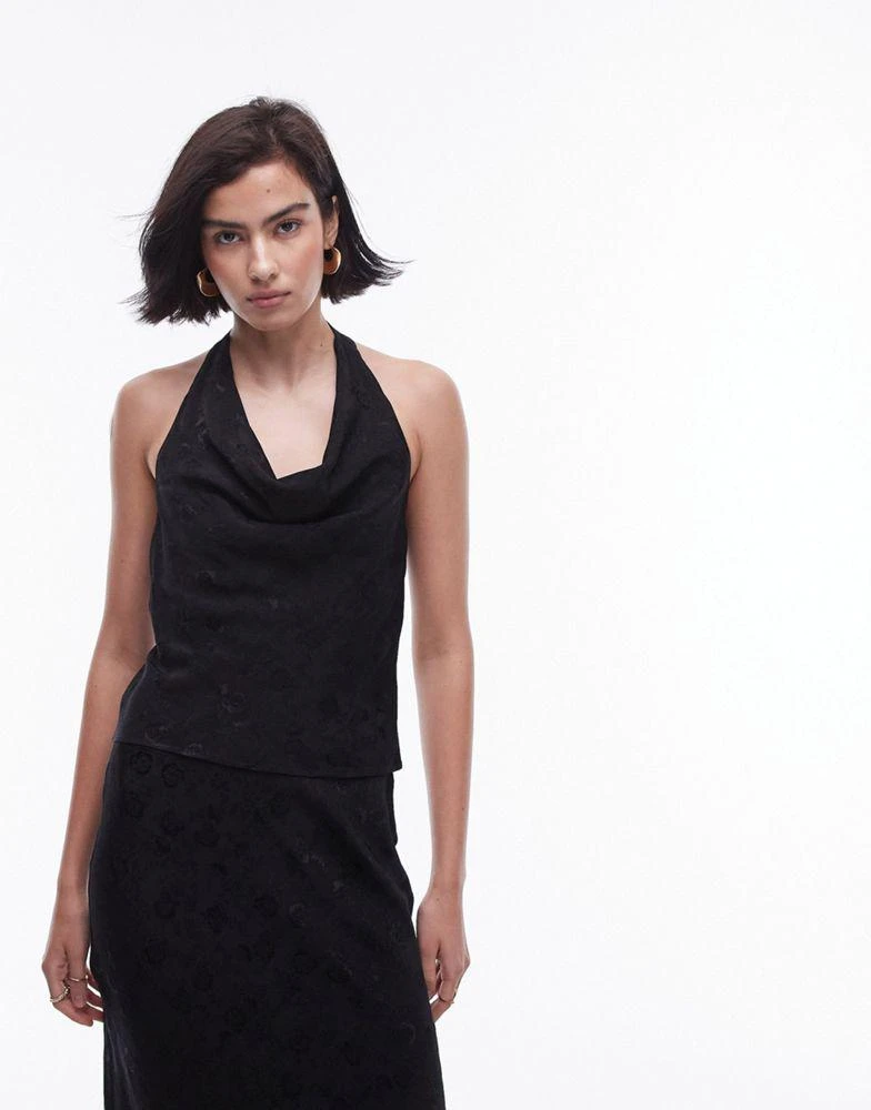 Topshop Topshop co-ord jacquard halter top in black 1
