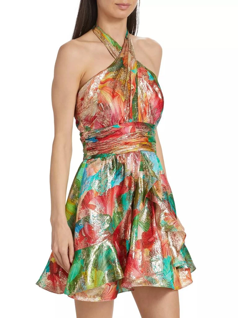 Ramy Brook Reuben Printed Metallic Halterneck Minidress 4