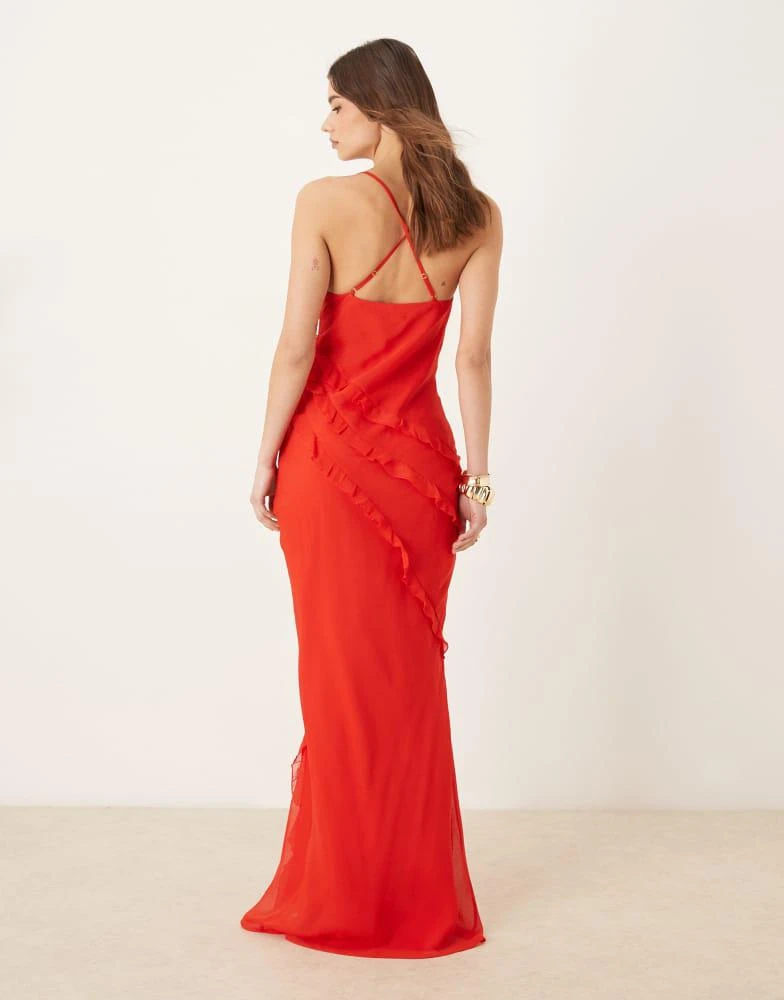 Pretty Lavish Pretty Lavish textured asymmetric ruffle maxi dress in bright red 4