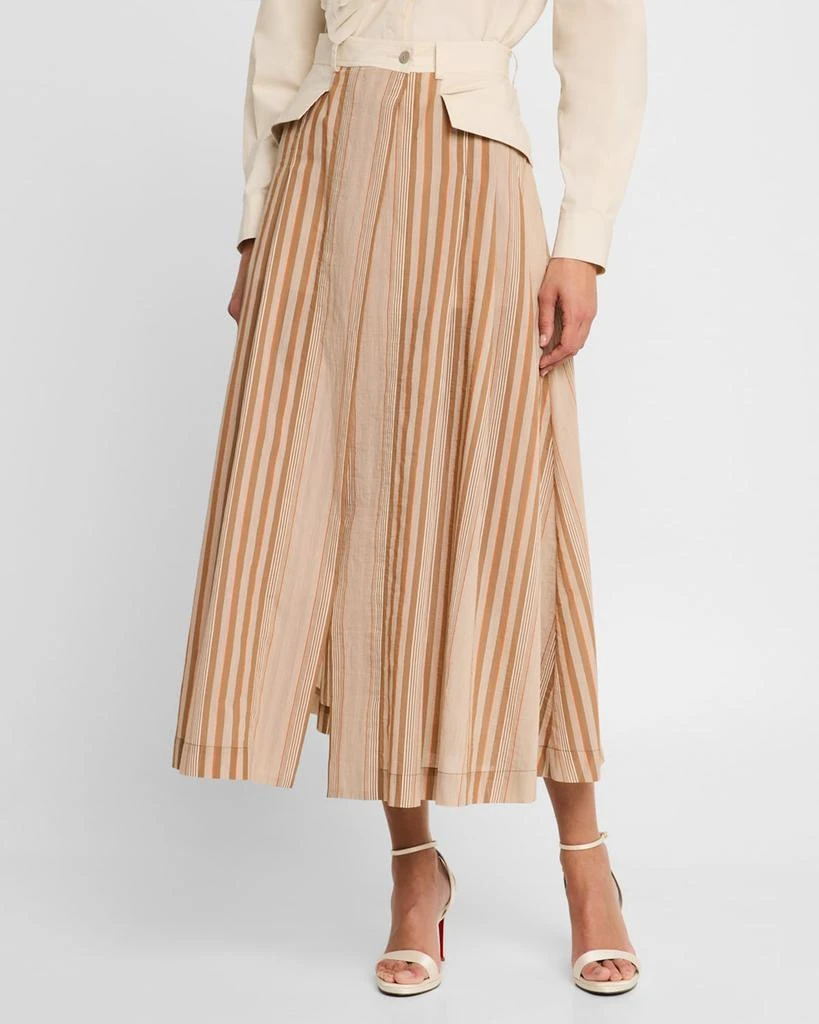 Alberta Ferretti Striped Pleated Maxi Skirt 4